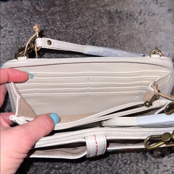 The Sak Cream Wallet Colorful Embroidered Floral design Wristlet crossbody NWT - Picture 7 of 9